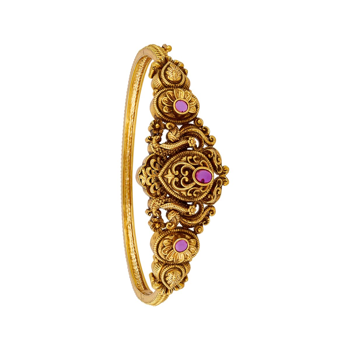 Fashion Jewellery Ruby Gold Plated Antique Kada for Women with Secure Lock, Bridal, Bridesmaid & Occasion Wear - 463456-image-41