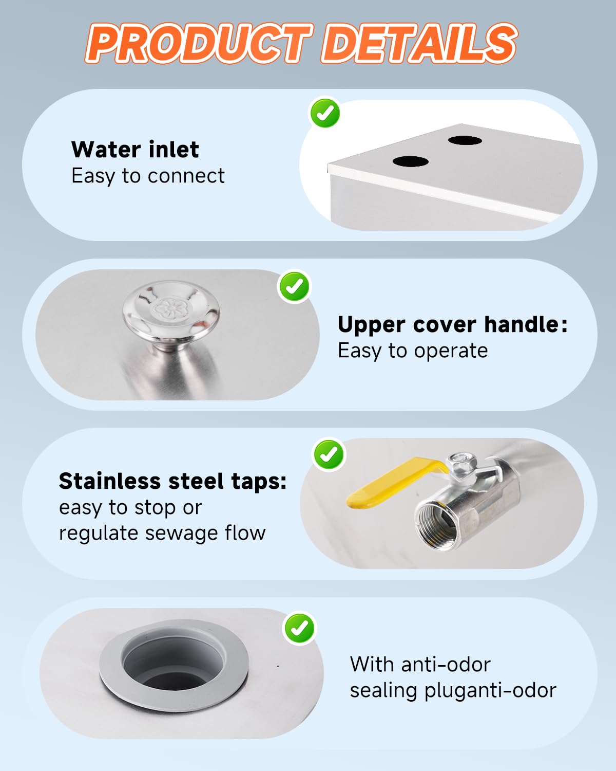 YUCHENGTECH Trampa de grasa comercial de acero inoxidable de 50 L, separador de filtro de aceite de agua con 2 entradas superiores y cepillo de limpieza para el hogar, restaurante, comedor, fregadero