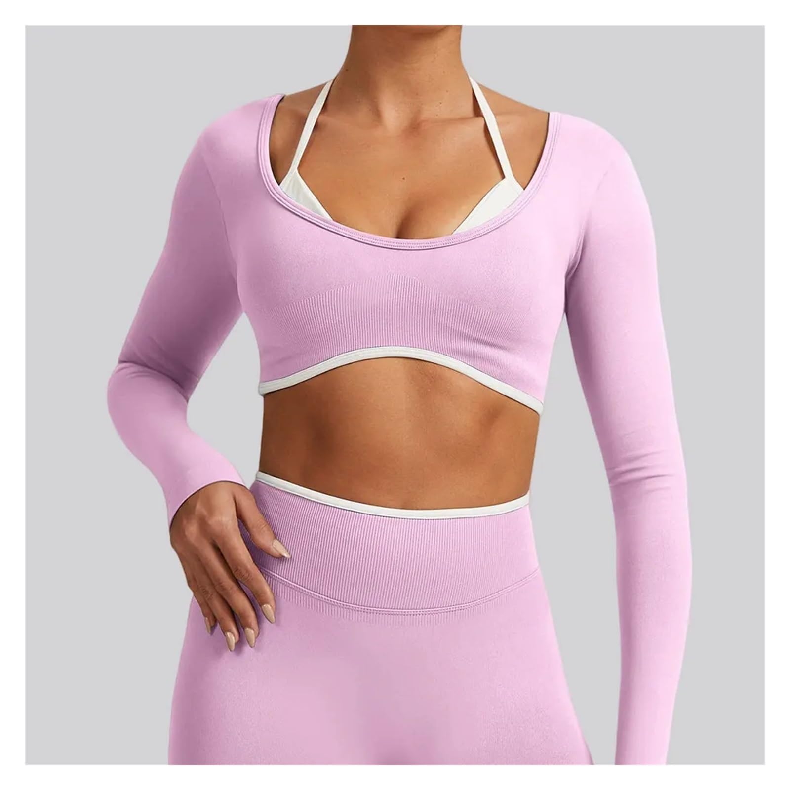 Top yoga a maniche lunghe donna Top sportivo senza cuciture da donna | Abbigliamento da palestra for corsa fitness a maniche lunghe Camicie da yoga push up traspiranti in due pezzi finte