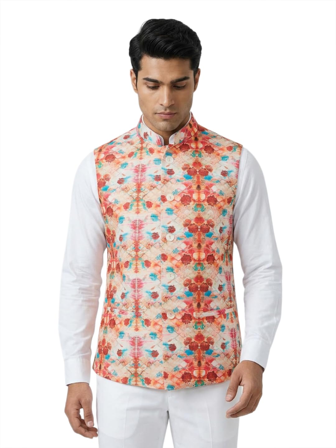 sanman ethnix by raymond Men Regular Fit Digital Print Pattern Pure Polyester Mandarin Collar Sleeveless Festive Bundi-picture-30