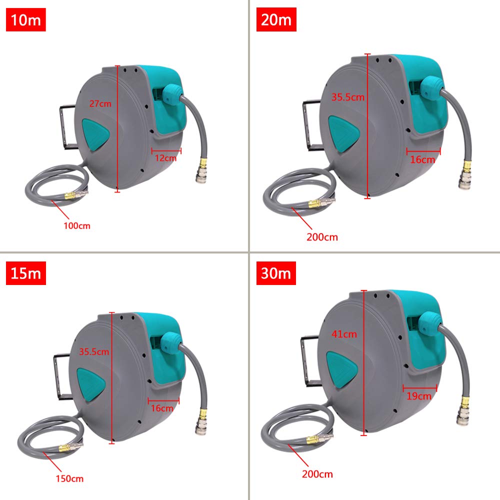 Froadp, avvolgitubo per tubo ad aria compressa da 10 m, con attacco rapido da 1/4", avvolgitubo automatico con bloccaggio, orientabile a 180°