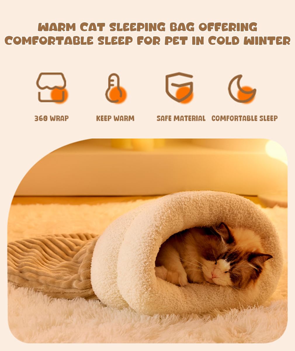 Cat Sleeping Bag,Flutty Warm Beds Cave Nest for Indoor Kitten 360 ° Warp Plush Winter Pet Sleeping Pocket Bags Mat Pad For Cat & Small Dog Below 5KG/12 LB Hideaway - Image 2