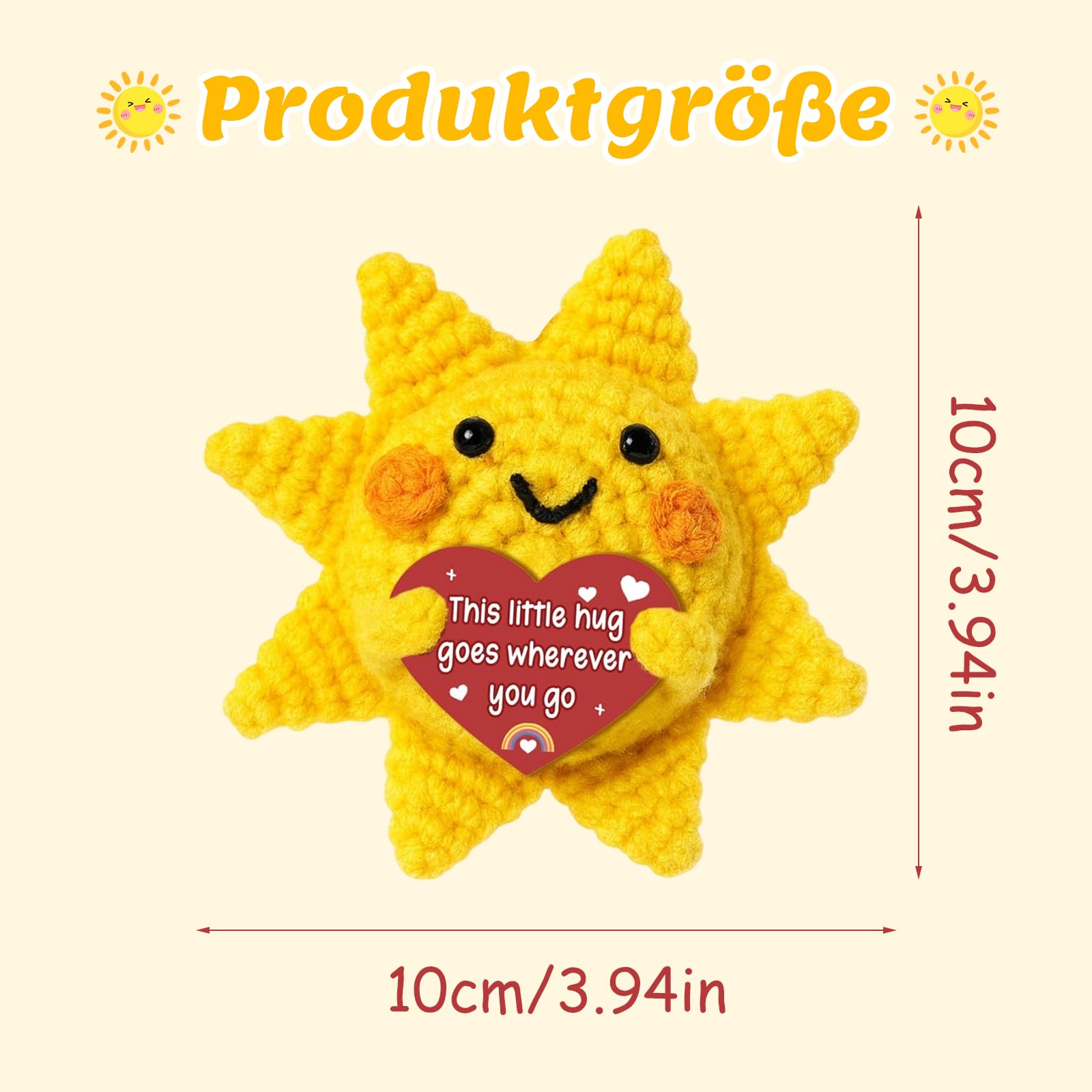 Pocket Hug Sun Emotional Support Bambola in lana fatta a mano all'uncinetto regali positivi per donne compleanno Natale
