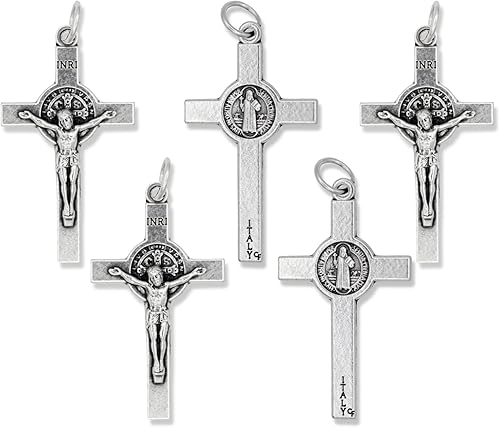 Miniatura 7 de Caritas et Fides Paquete de 5 crucifijos de San Benito para hacer rosario – Crucifijo de San Benito – Rosario de crucifijo oxidado de plata de 1 1/2