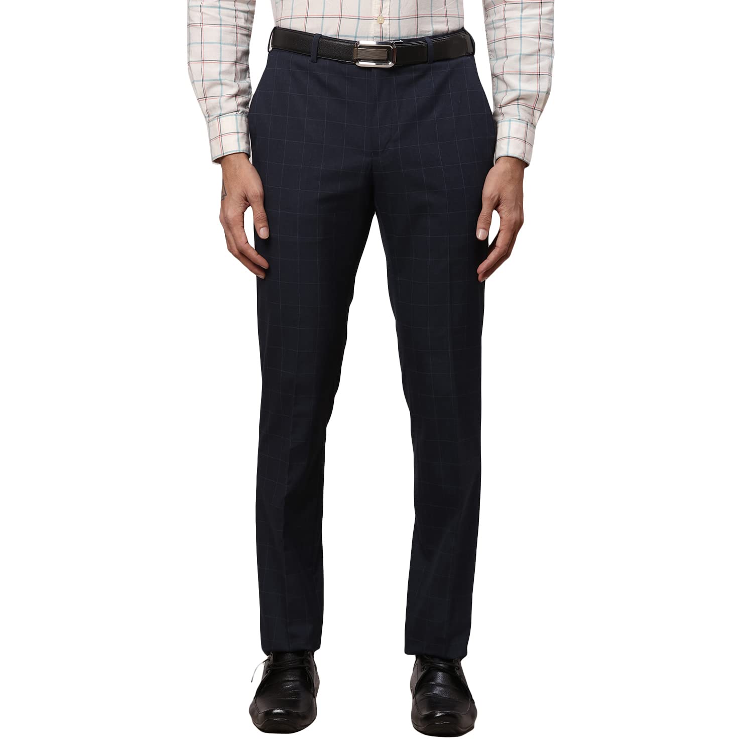 raymond Men's Slim Fit Mid Rise Poly Viscose Blend Checks Pattern Flat Front Formal Trouser-picture-46