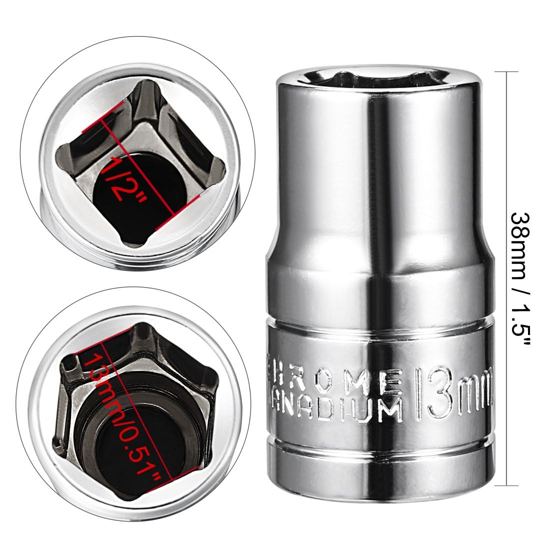 TOP-VIGOR 2Pcs 1/2-Inch Drive 13mm 6-Point Shallow Socket, Metric, Cr-V Drive Socket for Auto Repairing and Household - Image 2