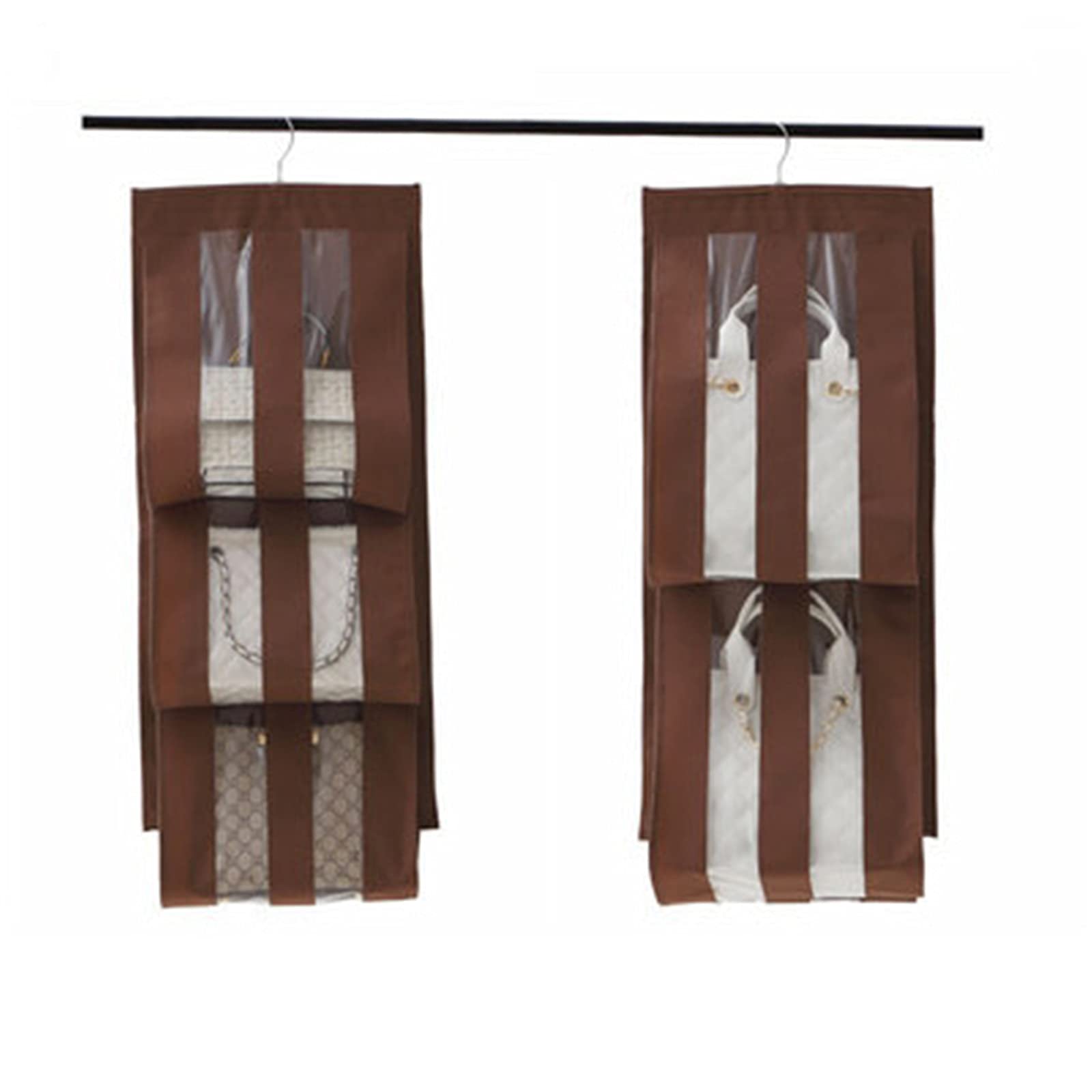 Hanging Shelves Handbags Organizer 5 Pockets Fabric Clear Purse Handbag Storage(Brown)