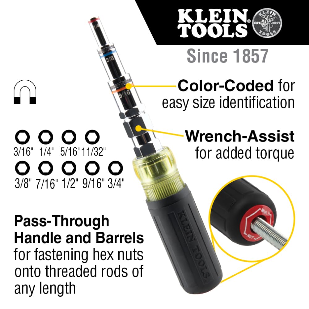 Klein 9-in-1 Magnetic Nut Driver - SAE Sizes -2 Klein 9-in-1 Magnetic Nut Driver - SAE Sizes -2