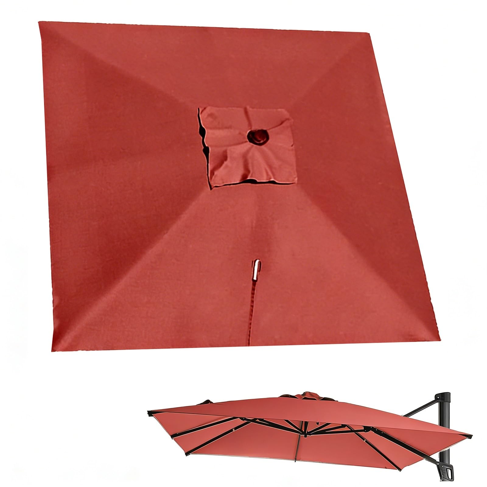Toile de Parasol Déporté Carrée de Remplacement, 8 Baleines, avec Bouton Poussoir, Protection UV – pour Jardin, Terrasse, Marché(Red,3mx3m/10ftx10ft)