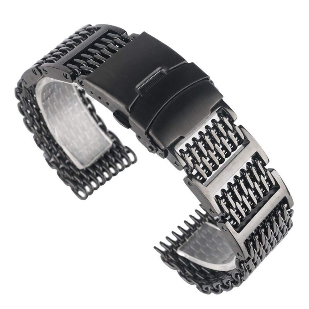 20mm 22mm 24mm Męski pasek do zegarka ze stali nierdzewnej Shark Mesh Pasek na nadgarstek Luksusowa wymiana bransoletki Zwart Push Button (jeden kolor 24mm)