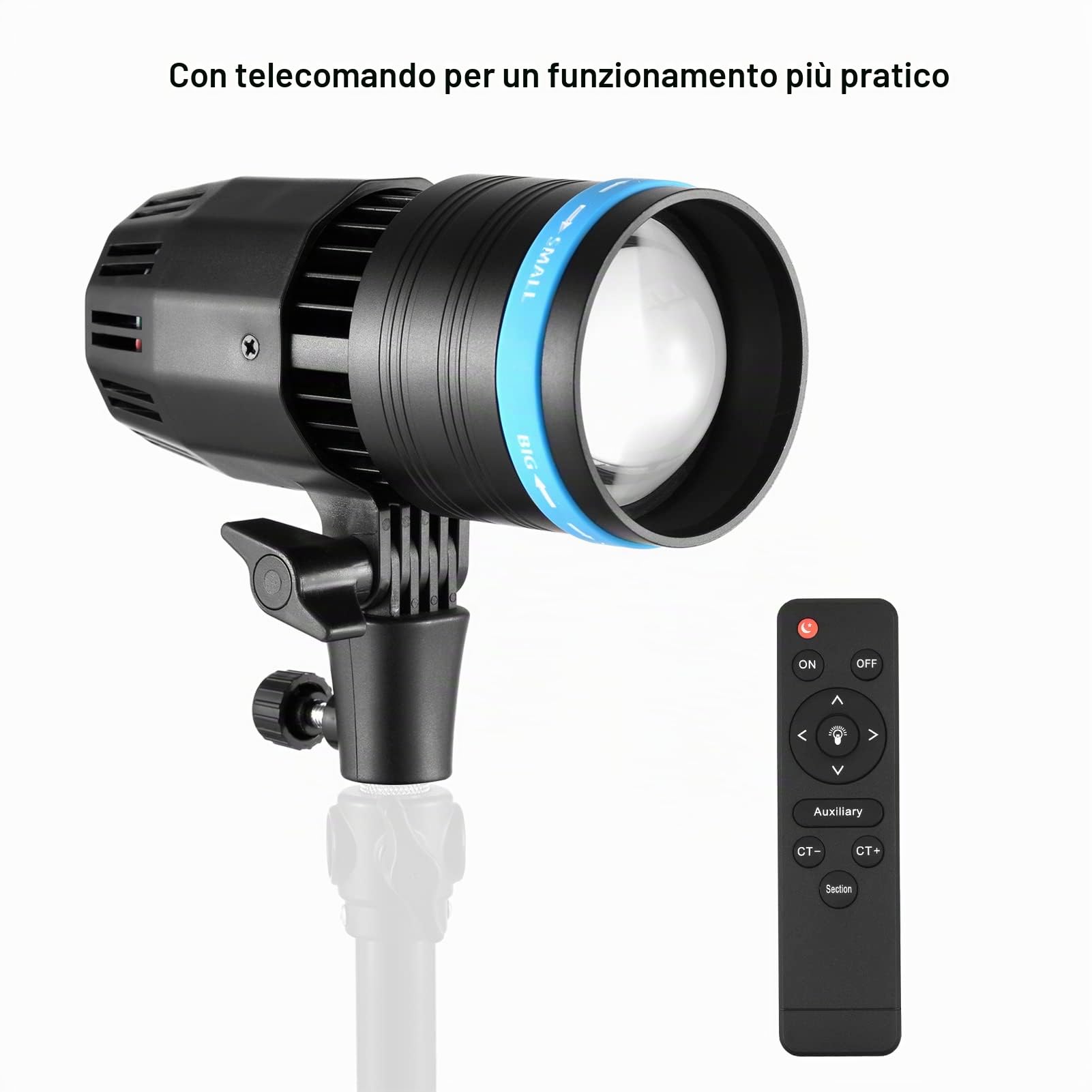 Andoer 50 W LED Videoluce continua, COB, luce fissa, 5500 K, dimmerabile, CRI90+, lente di ingrandimento integrata con telecomando, 5 filtri di colore per ritratto, matrimonio, fotografia di prodotti
