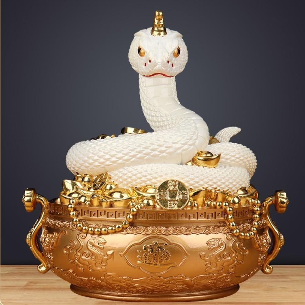 Amazon.co.jp: 風水 白蛇 置物 へび 弁財天 白蛇の置物 しろへび 龍の