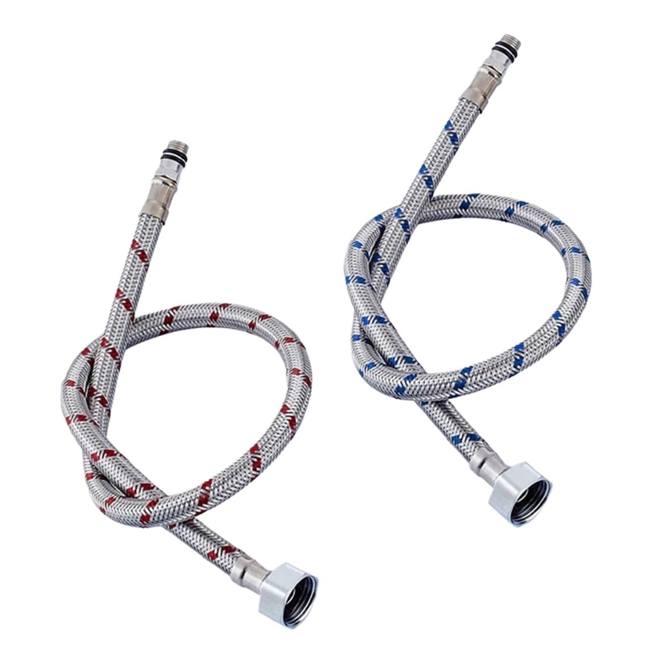 ZQFHSX Stainless Steel Braided Hose, Pack of 2 Faucet Supply Lines G1/2 G3/8 G9/16 50cm for Cold and Hot Water(G1/2)