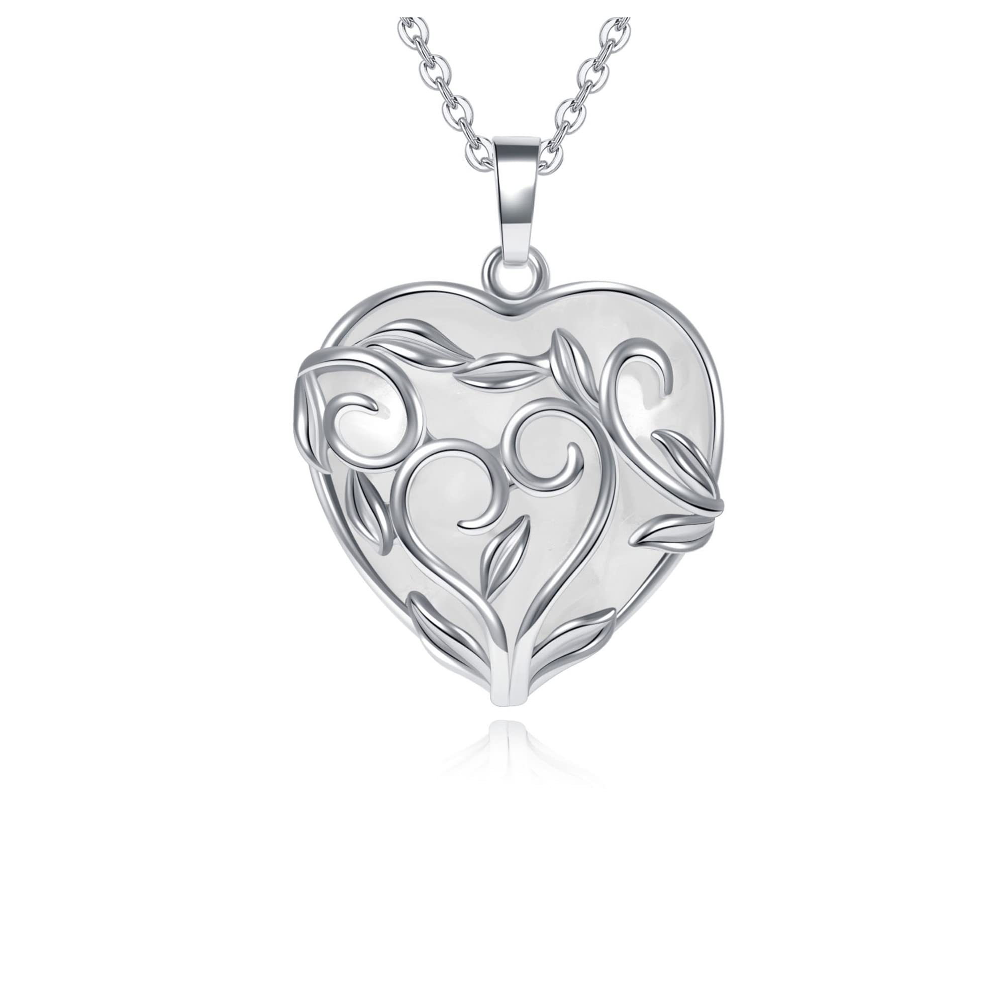 Jovivi Amethyst Rose Quartz Healing Crystal Necklace for Women Flower Leaf Wire Wrapped Crystal Heart Gemstone Pendant Necklace Natural Stone Reiki