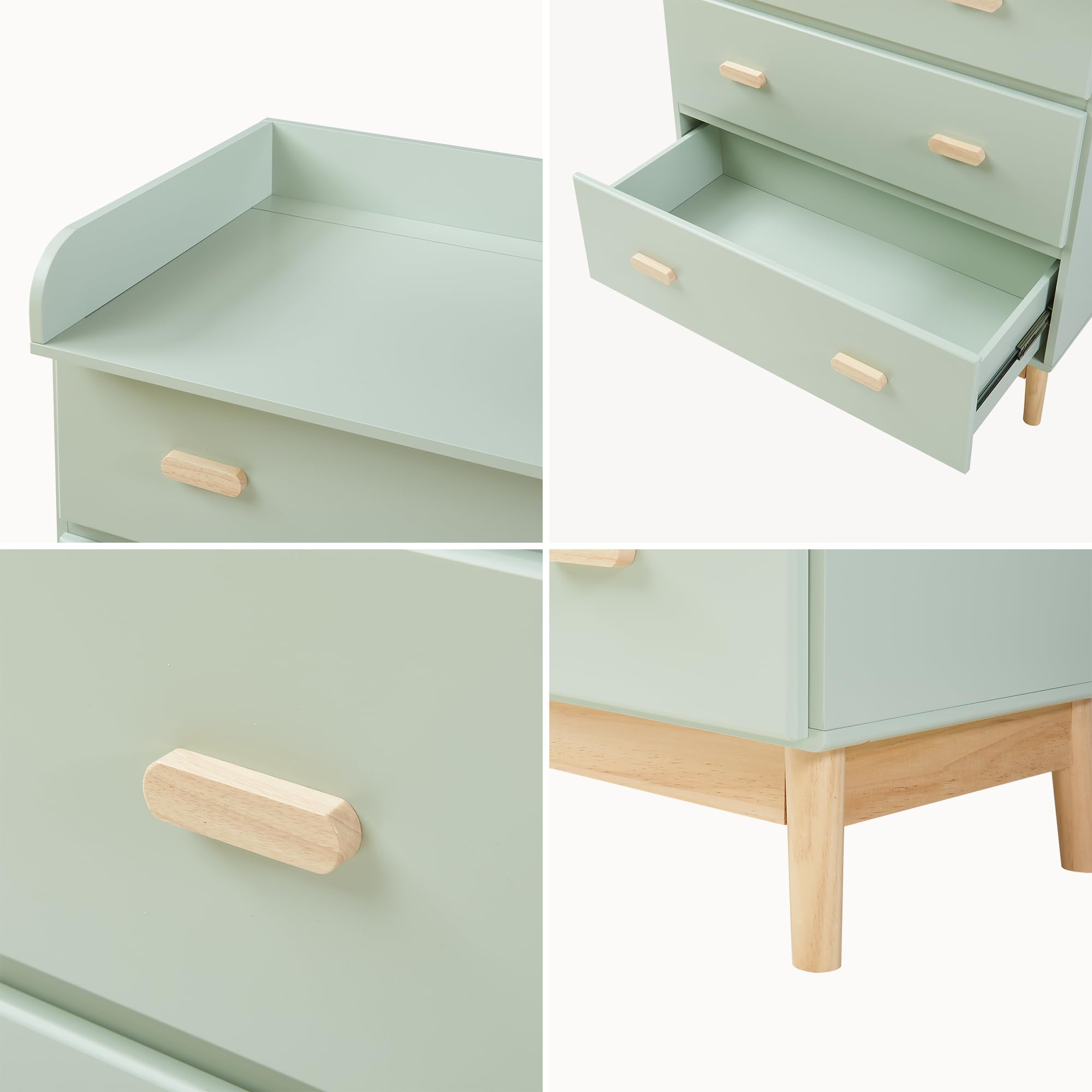 [en.casa] Mueble Cambiador Bebé Sarievn 2 en 1 Cómoda con Cambiador Bebé Cajonera con 3 Cajones para Habitación Infantil Moderno MDF 100 x 80 x 53 cm - Verde Menta