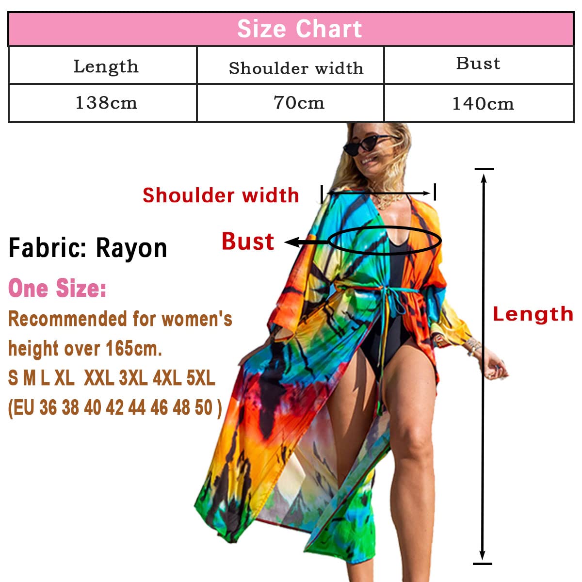 Damskie kimono, kardigan, letnia sukienka plażowa, długie ponczo plażowe, maxi pareo, nadruk kwiatowy, Kolor 24, jeden rozmiar