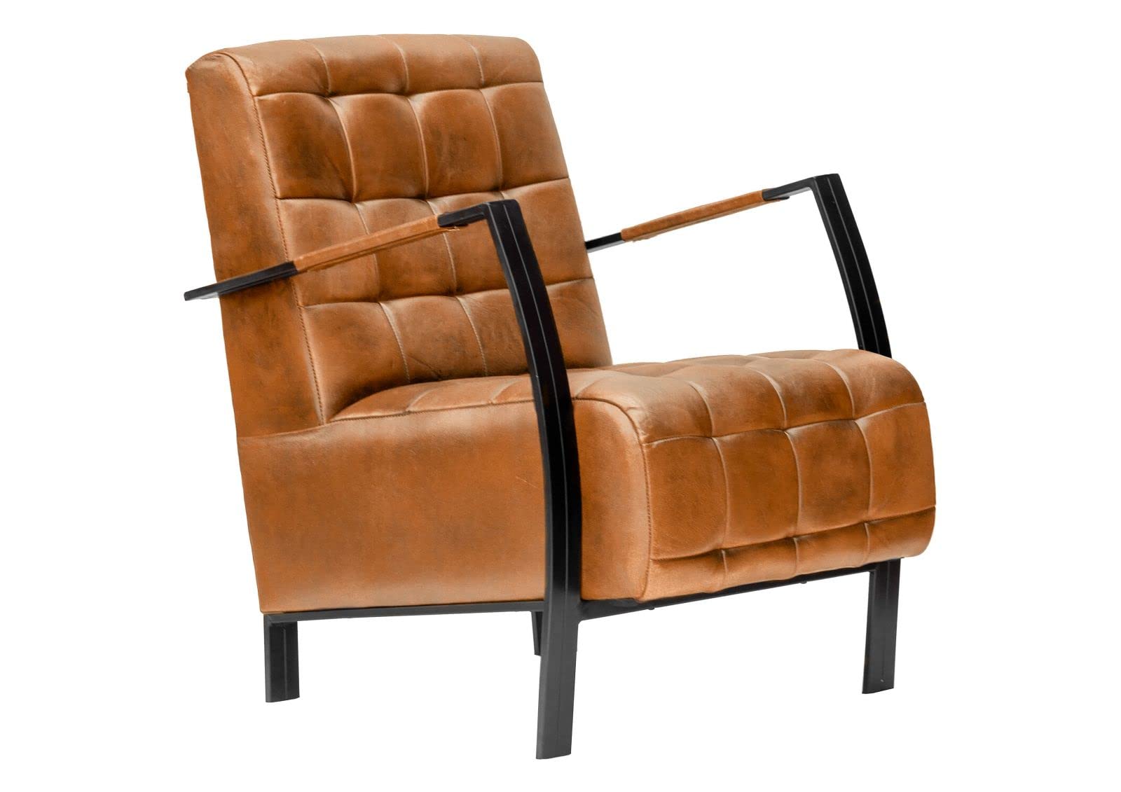 Iron Label Sessel aus Echtleder – Büffelleder, Cognac