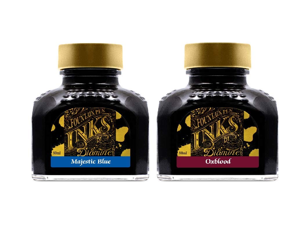 Diamine, inchiostro per penna stilografica da 80 ml, confezione da 2 – Oxblood & Majestic Blue