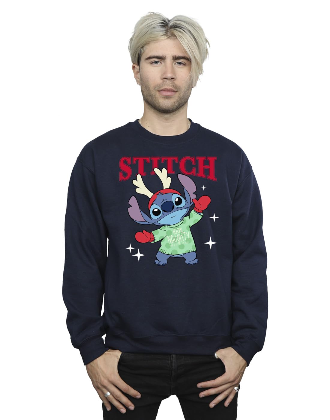 Absolute Cult Men's Navy Blue Disney Lilo & Stitch Dress Sweatshirt XXX-Large