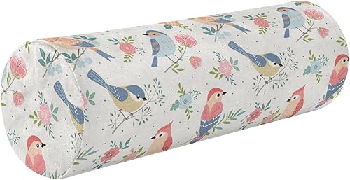 Almohada de almohada de verano con diseño de flores de pájaro para piernas, rollo de cuello, almohada redonda para dormir, almohada cilíndrica de