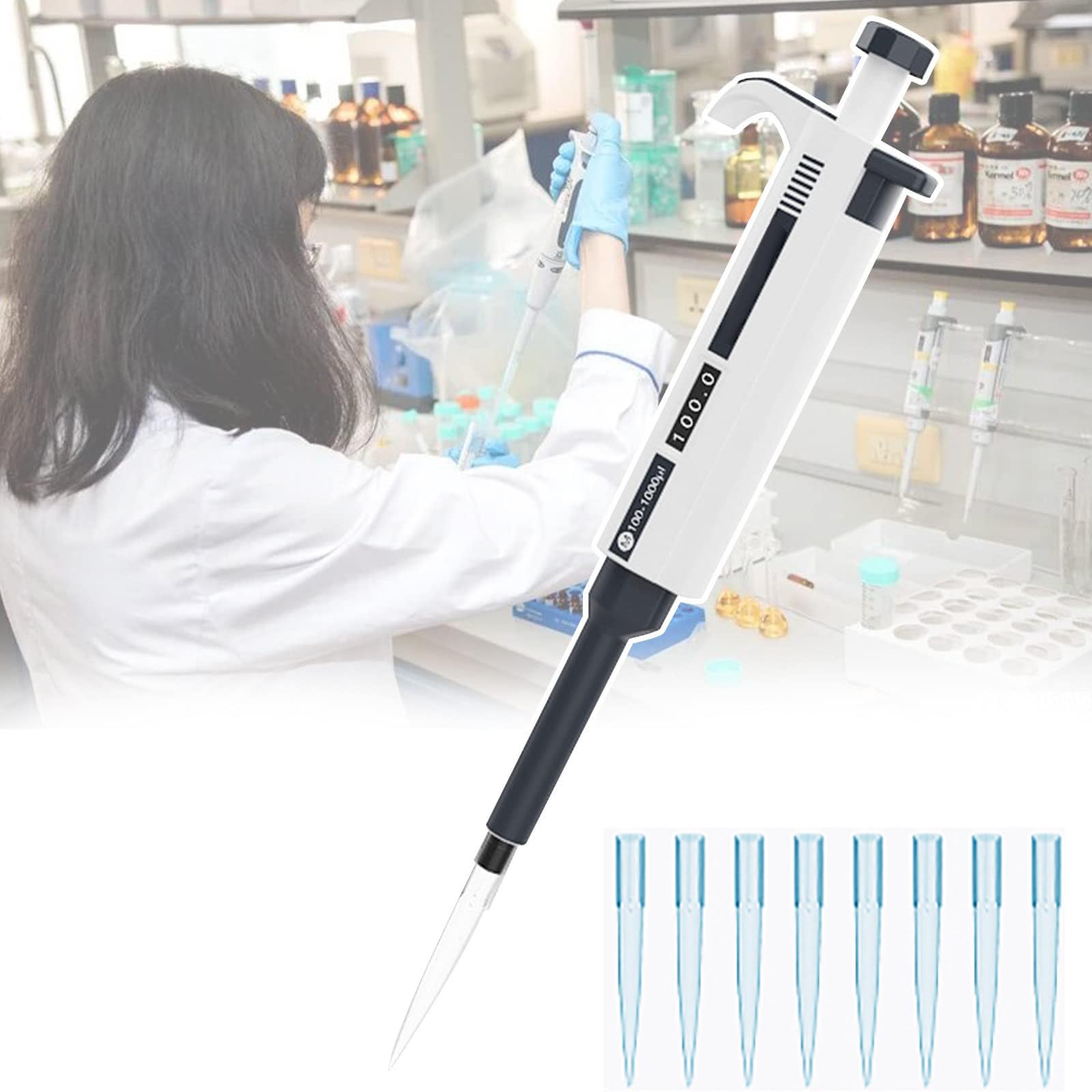 Micropipeta Digital de 0,1 μl-10 ml, pipeta Manual de un Solo Canal, Alta precisión/sin residuos, con 8 Puntas de pipeta, para Laboratorios, Medicina, biología,0.5-10ul