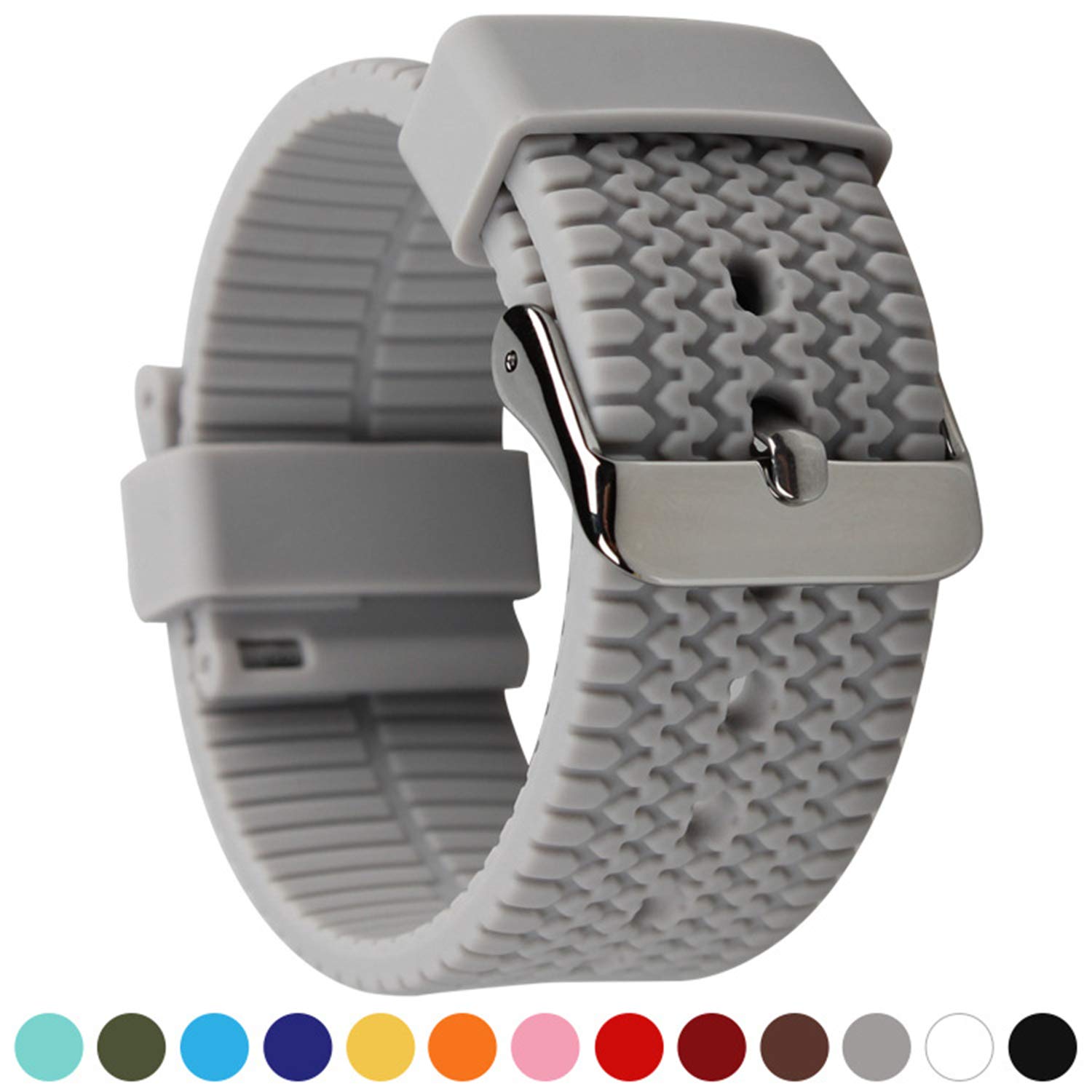 BarRan Tire Textured Surface Soft Silicone Quick Release Breathable Sport Replacement Watch Strap Watch Band - 18mm, 20mm, 22mm or 24mm - Choose Color & Width