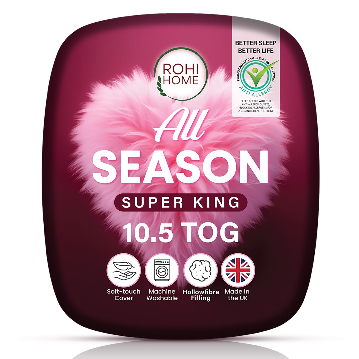 Rohi Anti-Allergy 10.5 Tog All Season Duvet Super King – Soft & Breathable Polycotton Quilt – Midweight Super King Duvet (All Season)