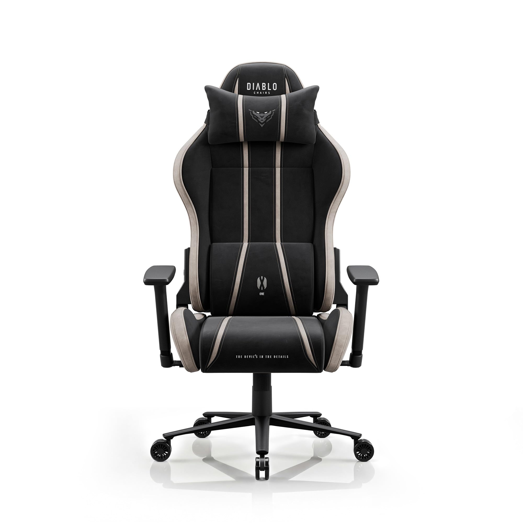 Diablo Silla Gaming ergonomica Tela Transpirable Silla Gamer giratoria hasta 140 kg Respaldo reclinable 140 Grados reposabrazos 3D Ajustables cojin Lumbar reposacabezas Oficina Camel Black