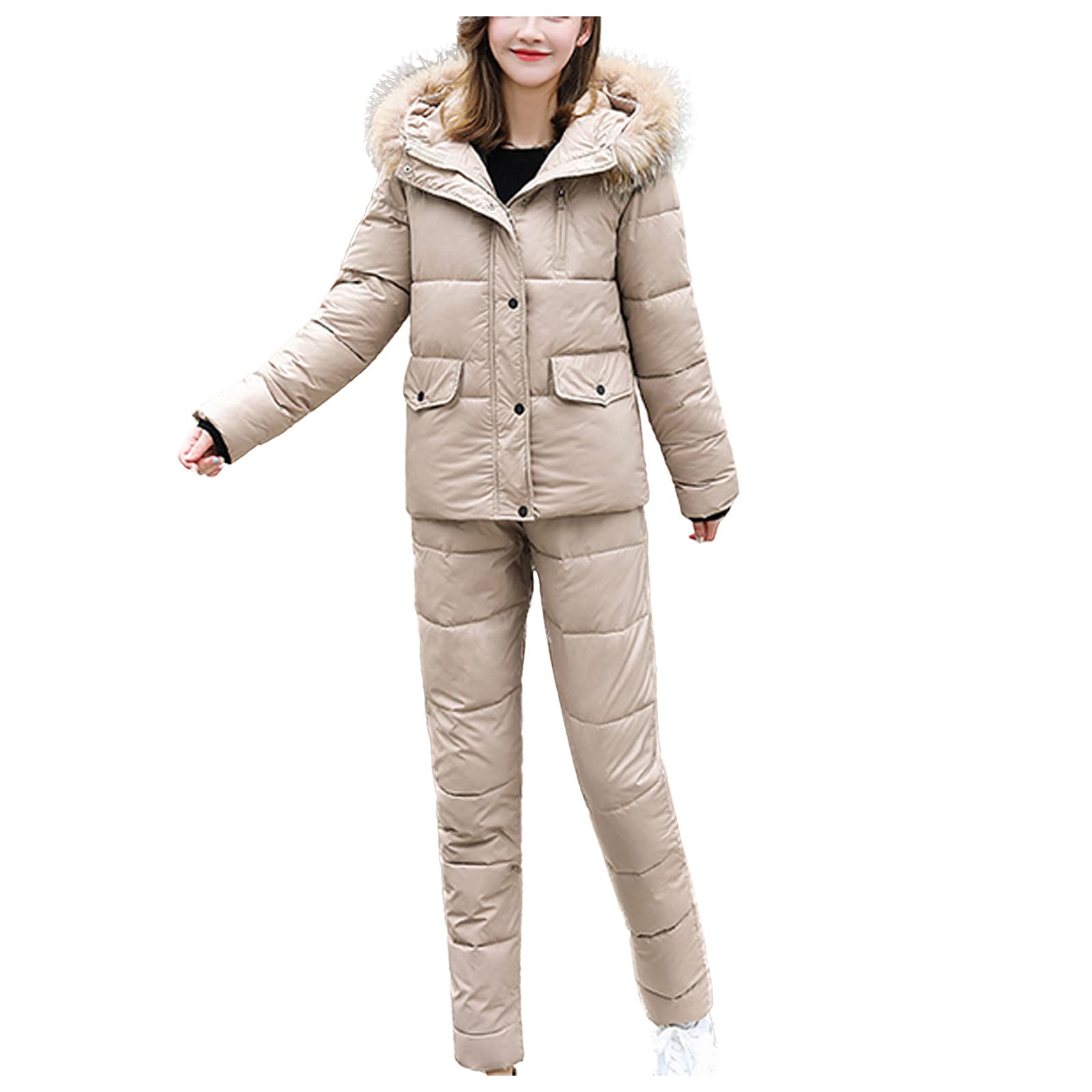 Traje de nieve para mujer de dos piezas, traje de esquí para mujer, 2 piezas, trajes de esquí y snowboard, pantalones de snowboard, chaqueta de esquí softshell con capucha de piel, juego de