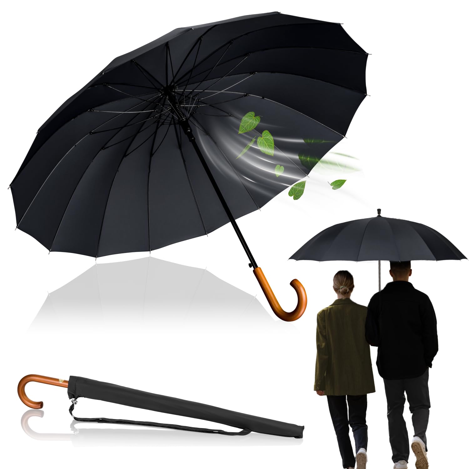 LOGAN & BARNES Stockschirm Sturmfest Ø120cm mit hochwertigem Echtholzgriff und geräuschloser Gummispitze - XXL Regenschirm Groß mit 16 Streben - Modell EDINBURGH