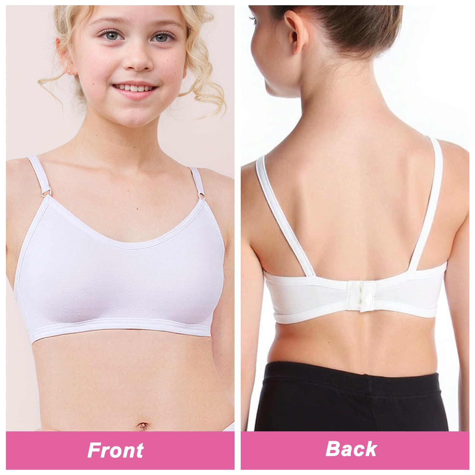 3 Pièces Soutien-Gorge d'entraînement sans Couture pour Filles, Coton Brassiere sans Armature, Réglable Haut à Bretelles et Coussinets Amovible pour Fille 10 à 14 Ans, Noir Blanc Couleur Peau