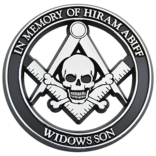 In Memory of Hiram Abiff Widow's Son ABS Plastic Masonic Auto Emblem - [Chrome][3'' Diameter]