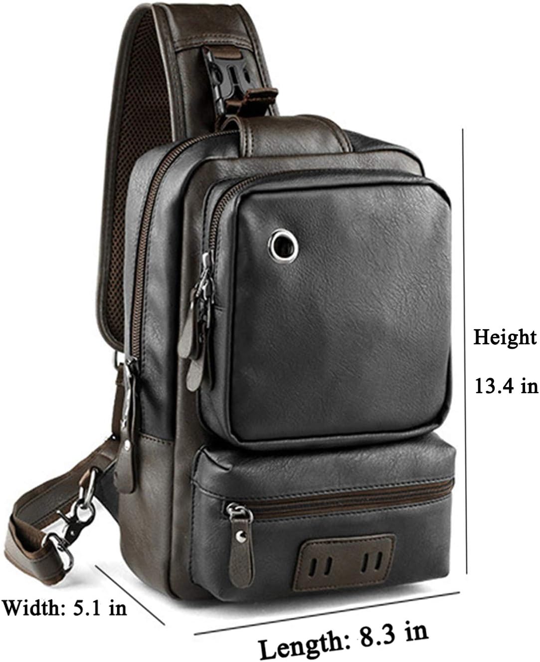 Men's Leather Sling Bag Chest CrossBody Bag Casual Backpack for 11 Inch Ipad Pro