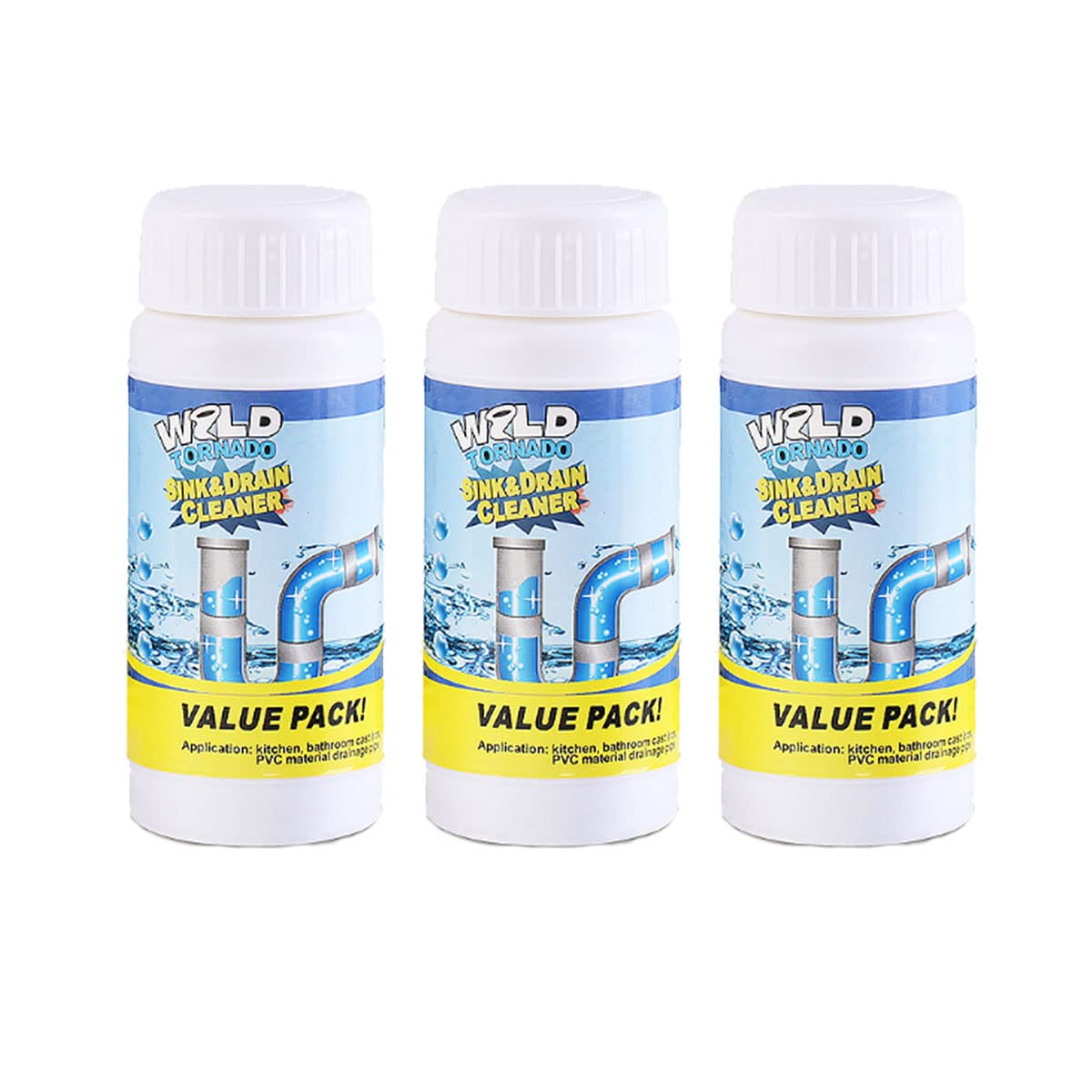 Wild Tornado Pipe Dredge, Powerful Sink and Drain Cleaner Pipe Cleaner, Fast Foaming Drain Cleaner for Kitchen Toilet Pipe Quick Dredging (3pcs)