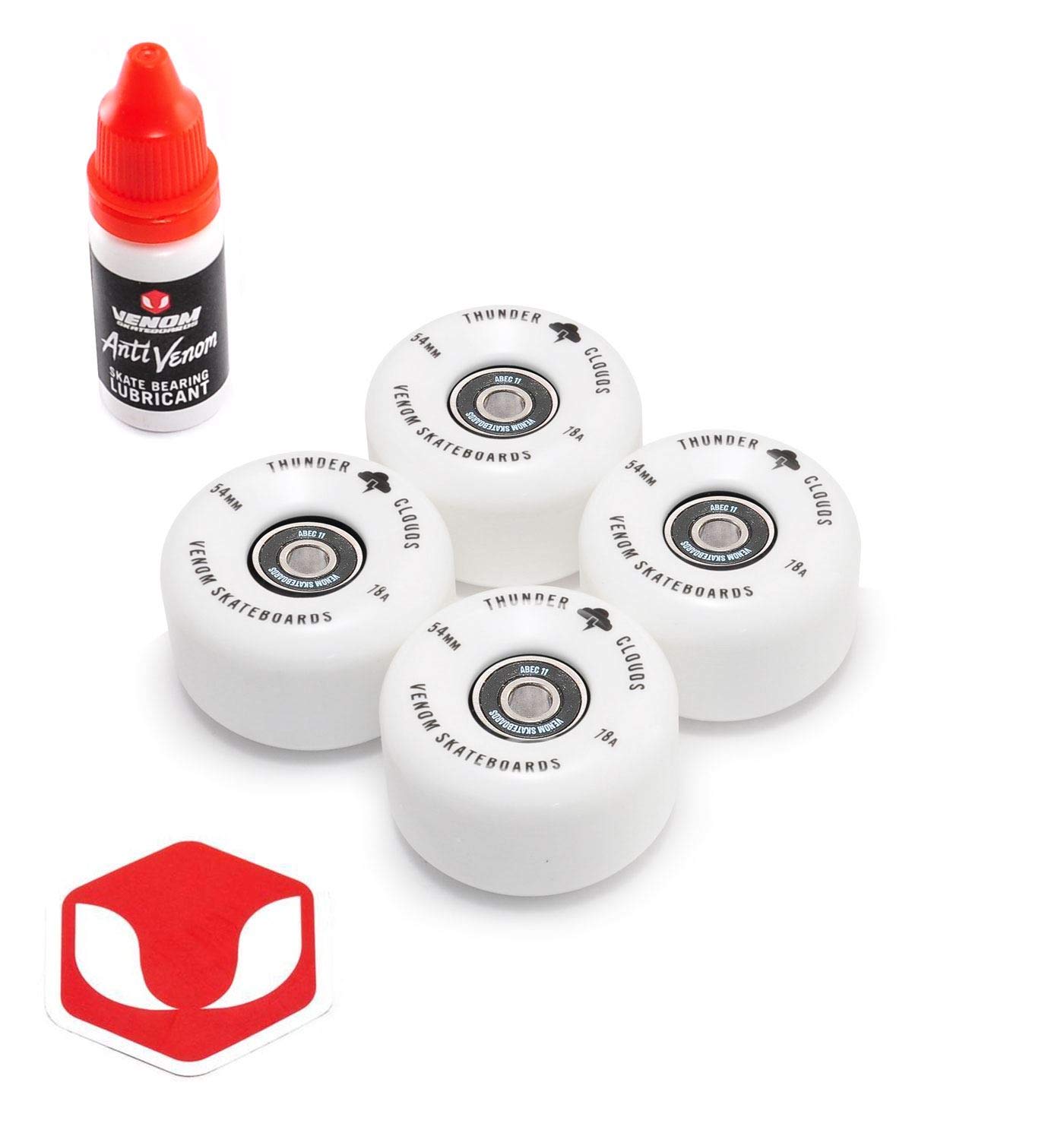 Venom Soft Skateboard Wheels and Bearings Pre installed Abec 11 Skateboard Bearings + Thunder Clouds V2 78a + Abec11 608 Venom Bearings - longboard wheels/cruiser wheels/Skate Wheels / 60mm