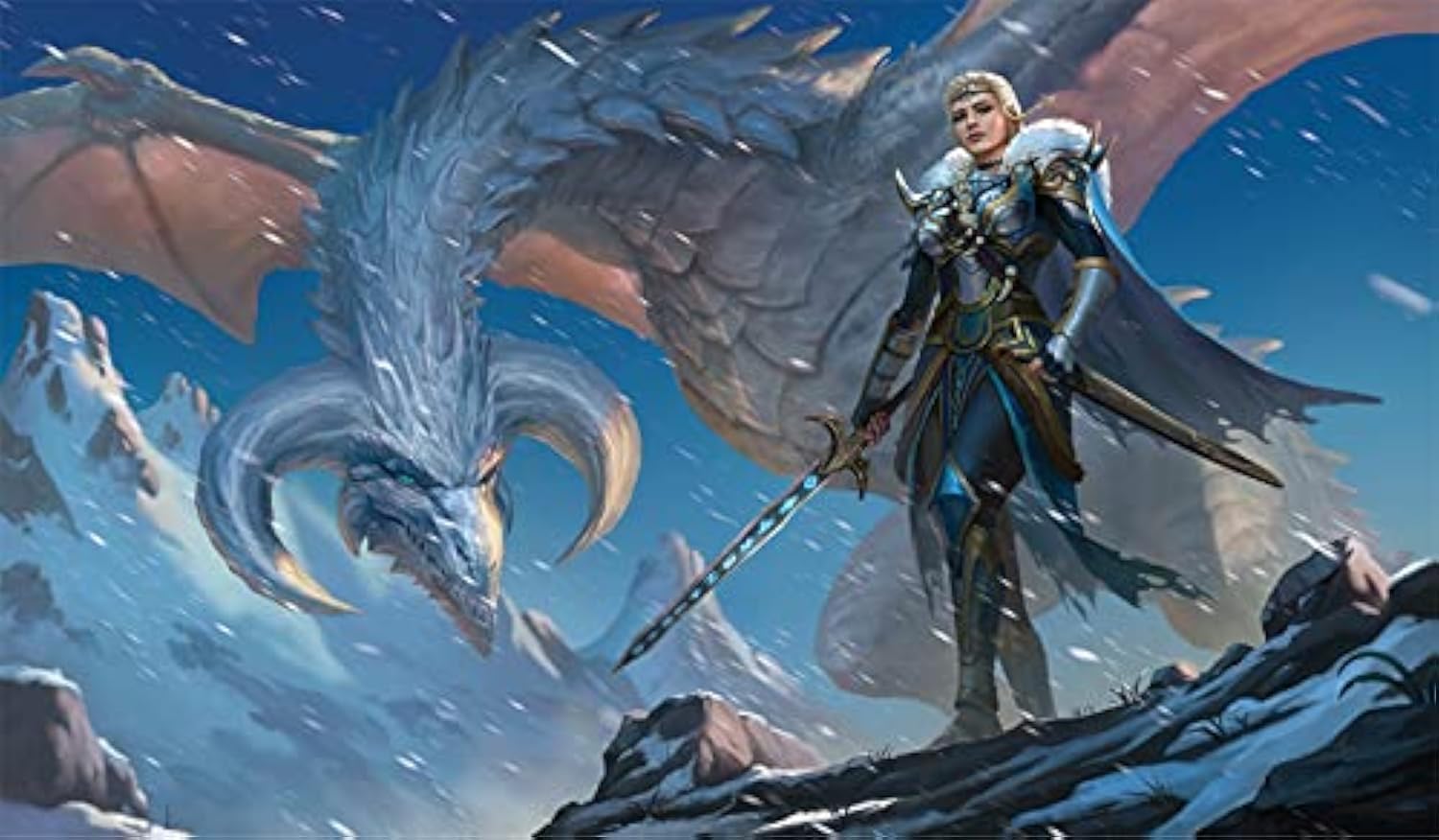 Fantasy North - Nala - Dragon Knight (Dormyr) - TCG Trading Card Game Playmat and Mouse Pad - 24 x 14 inches - Perfect for Magic MTG Commander Pokemon Yugioh and Other Card Games