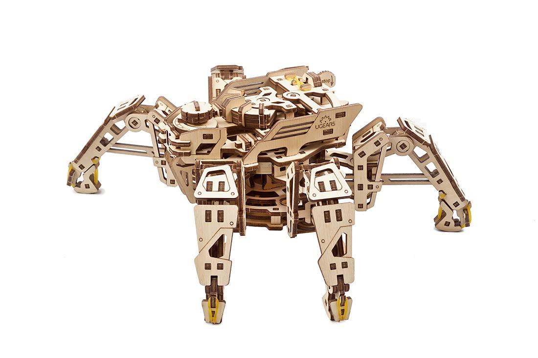 UGEARS Hexapod Explorer Puzzle 3D - Mechaniczny robot pająk - Zestawy modeli dla dorosłych z mocnym silnikiem sprężynowym - Puzzle 3D dla dorosłych i dzieci Puzzle 3D Zestaw drewnianego robota (działa do 10 stóp)