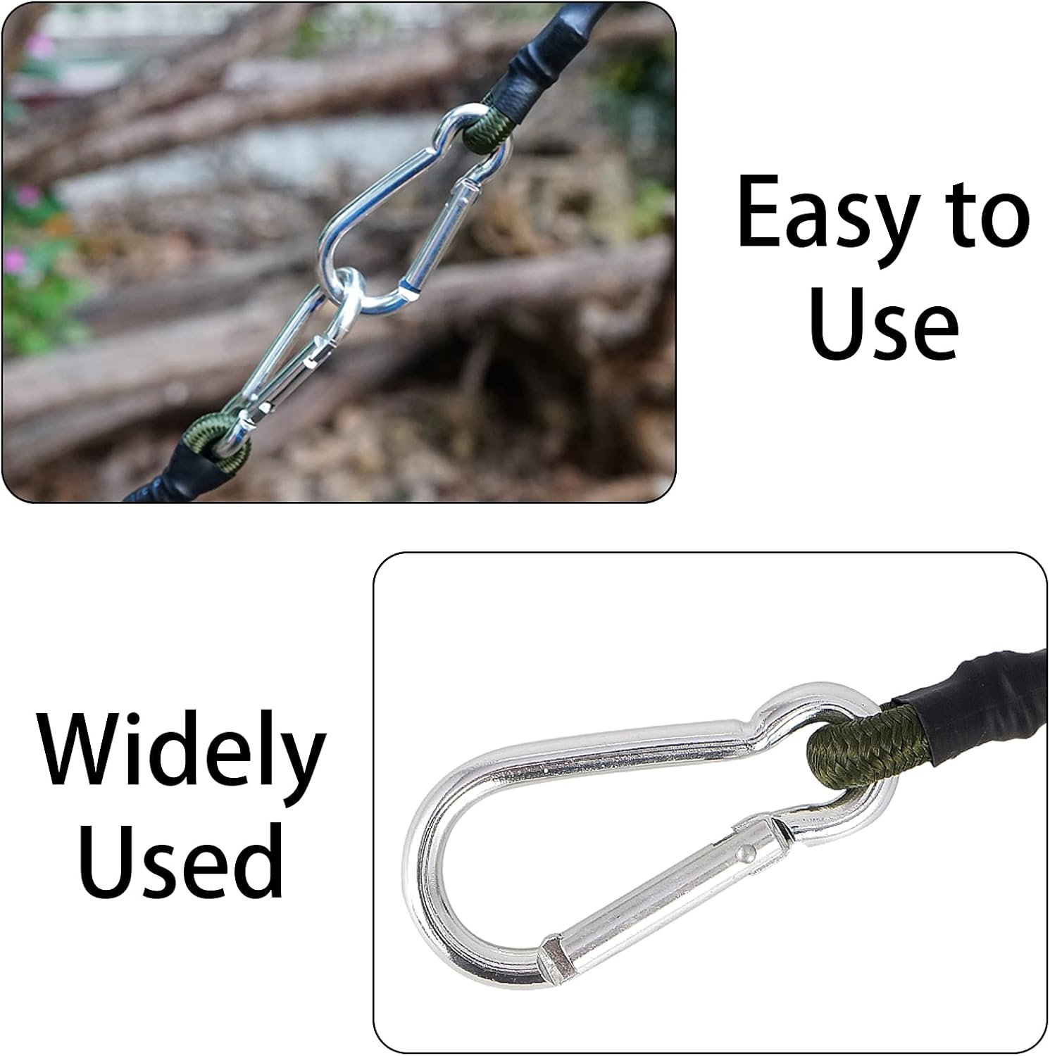 2 Pcs Elastic Bungee Cords with Carabiner Clips Bungee Straps for Tarpaulin Waterproof Heavy Duty Bungee Ropes for Caravan Camping Luggage Traveling Motorcycle Car Trunks Bicycle Securing