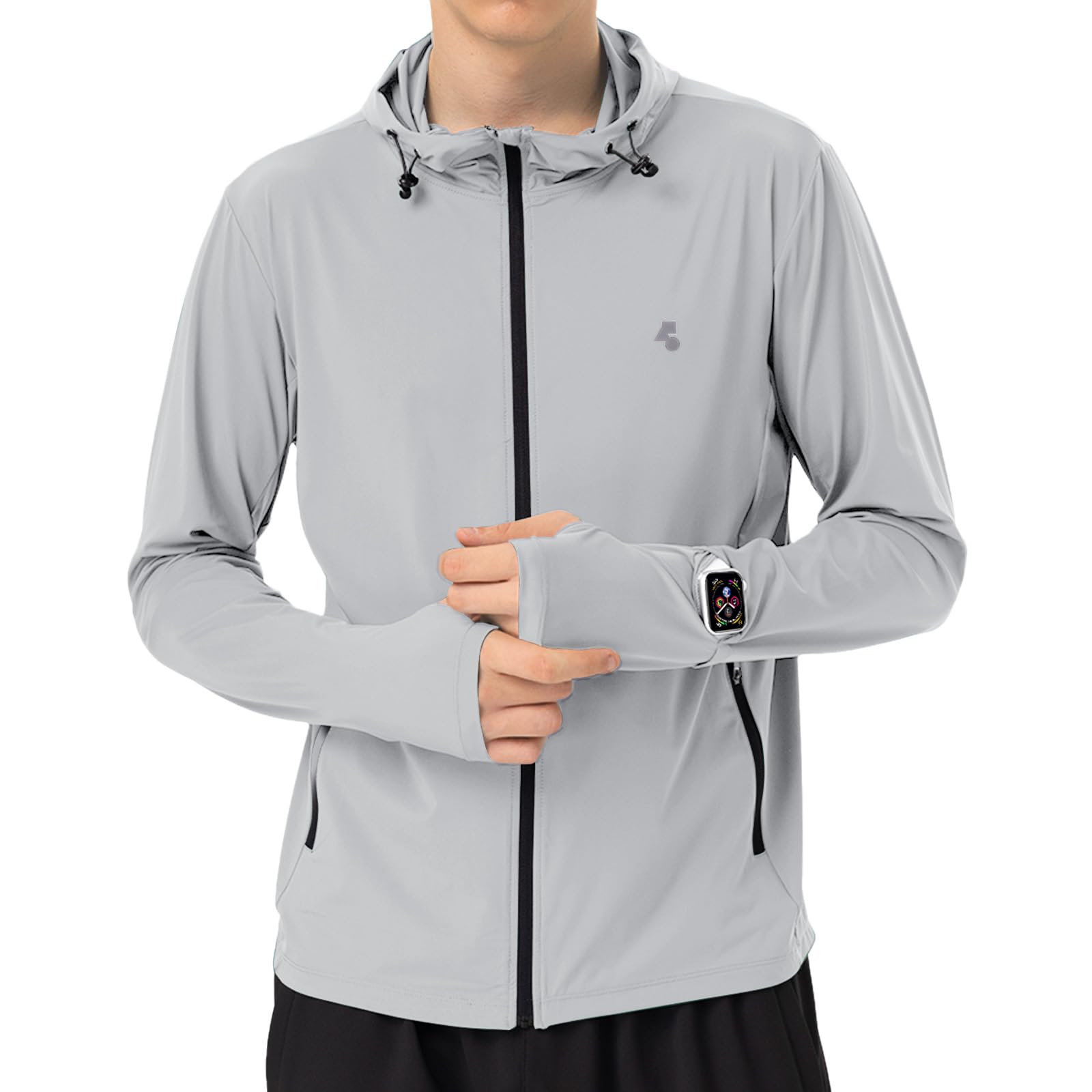 Mens Sun Jacket UPF 50+ Hoodie Full Zip Uv Protection SPF Cooling Lightweight Thin Summer Athletic Track Jacket Thumb Holes