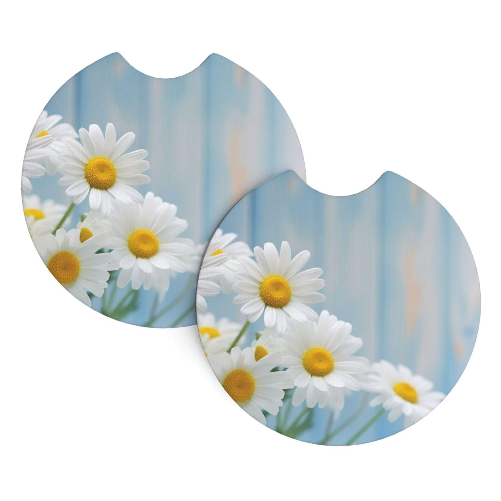 2PCS Car Coaster for Cup Holders Universal Auto Cup Mat Elegant Spring Daisy Flowers Cup Coaster Pad 2.7" Waterproof Neoprene Non-Slip Cup Holder Coasters Car Interior Accessories for Women Men