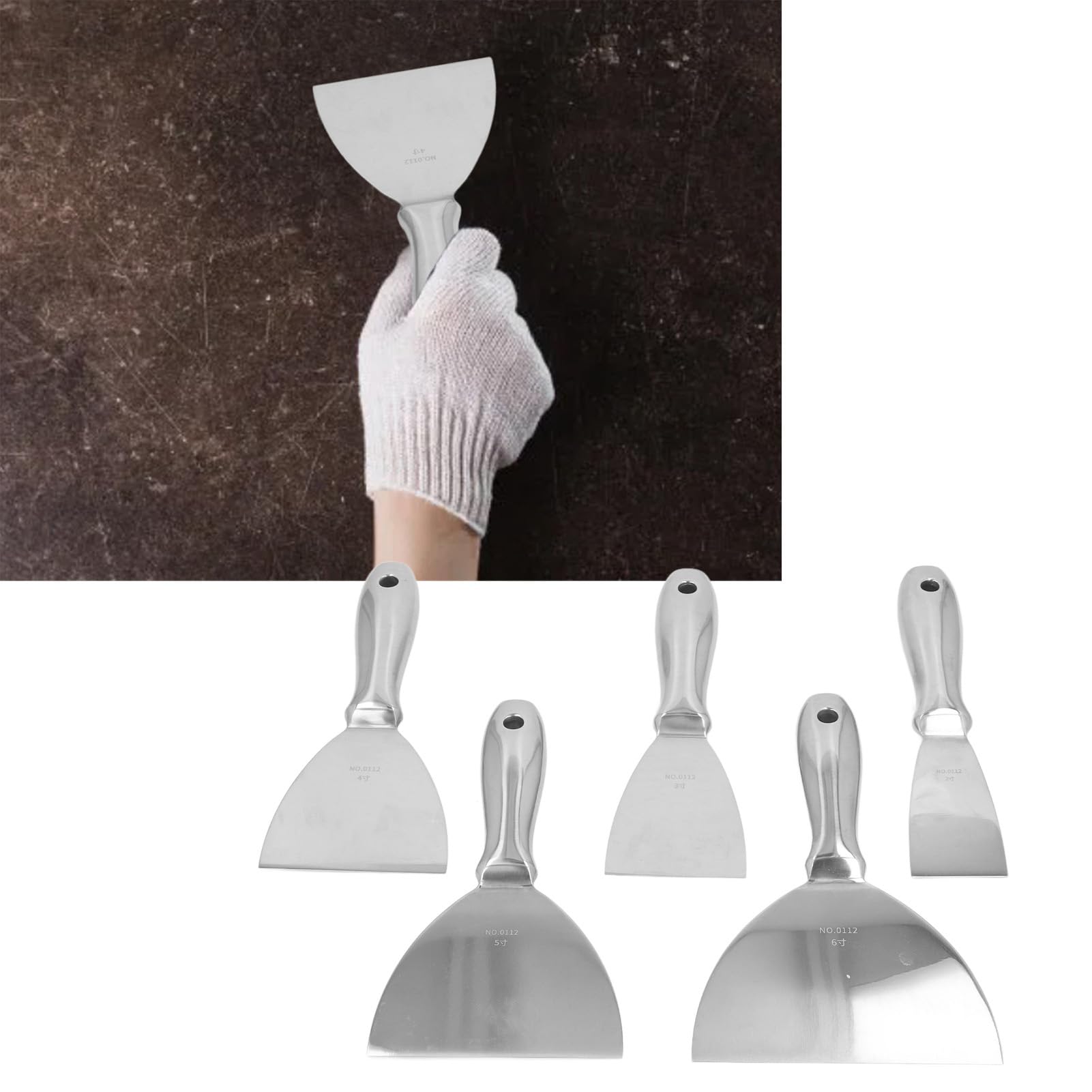 Hyuduo Set di Raschietti per Stucco, Kit di Raschietti in Acciaio Inossidabile, Strumento di Pulizia Efficiente per Intonaco e Malta, 5 Dimensioni per la Decorazione Domestica e la Lavorazione del