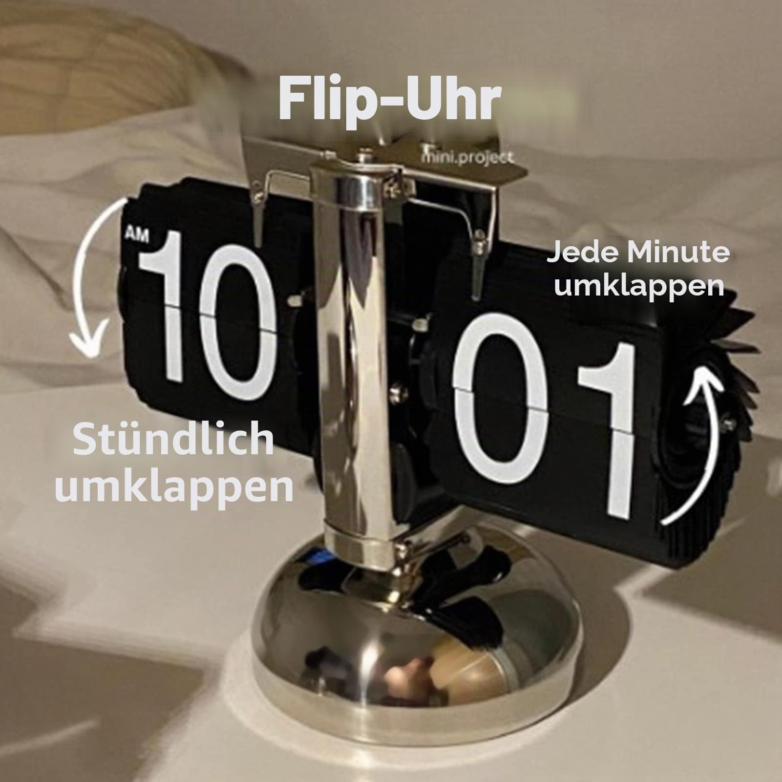 Tyenaza Flip-Schreibtischuhr, Digitale Flip-Down-Uhr, Retro-Minimalist-Einfuß-mechanische Auto-Flip-Clock-Schreibtischuhr Für Das Wohnzimmer zu Hause(Schwarz)