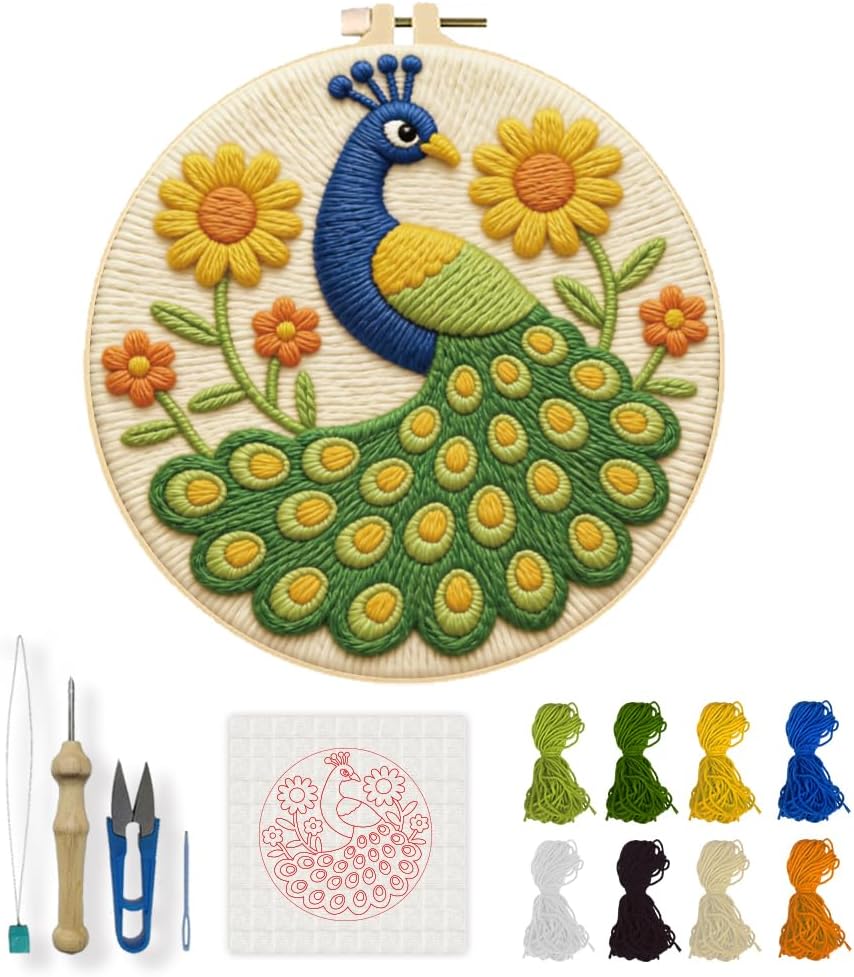 INFUNLY Goose Punch Needle Embroidery Kit 9.4x9.4 Inch DIY Punch Needle Kit for Adults Complete Needlepoint Starter Kits with Lemon Pattern Instruction Tools for Craft Lovers Home Wall Decor