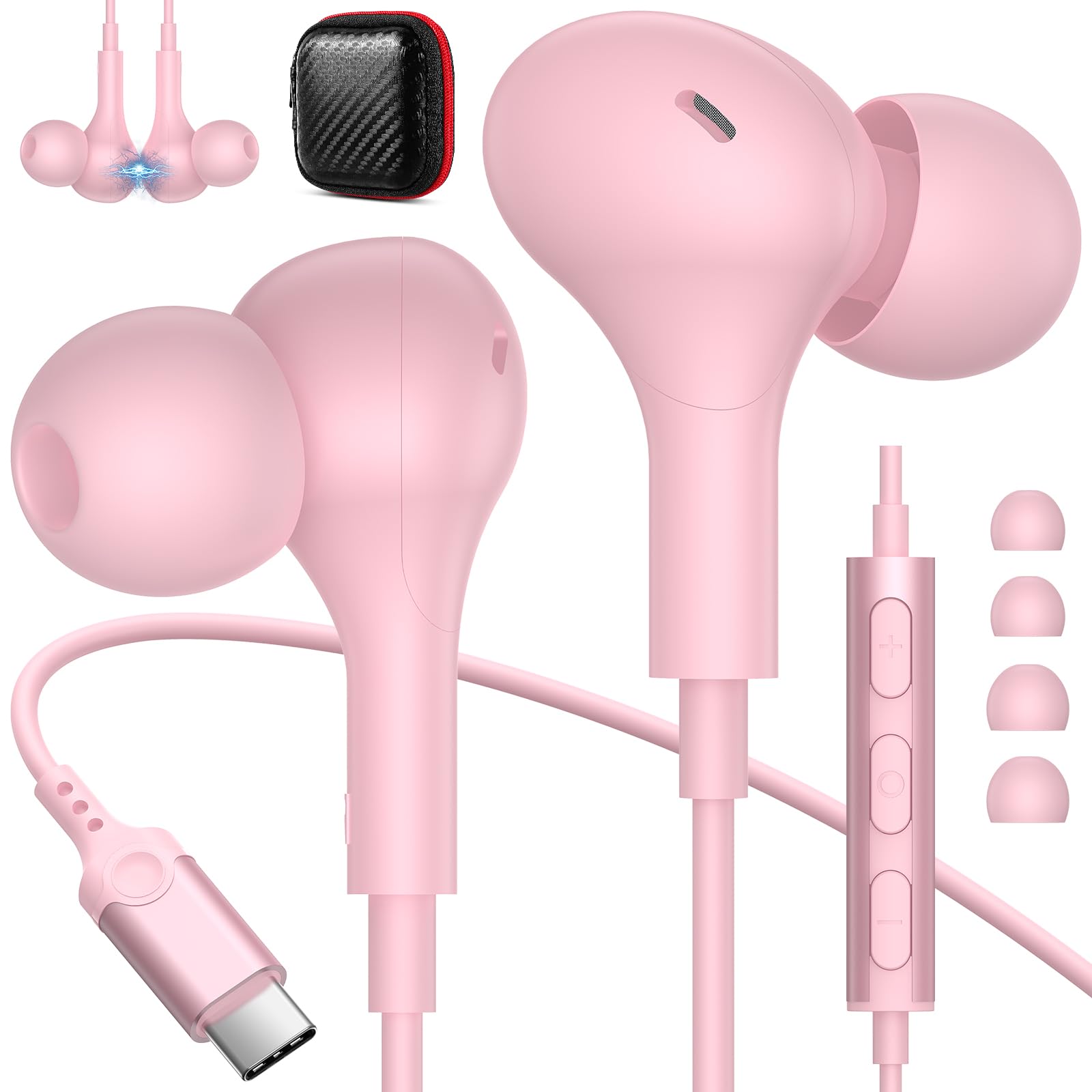 USB C Headphones Wired USB Type-C Earbuds for Samsung Galaxy S25 Ultra S24 Plus S23 S22 S21 S20 for iPhone 17 Air 15 Pro 16 Plus Women Girls Earphones