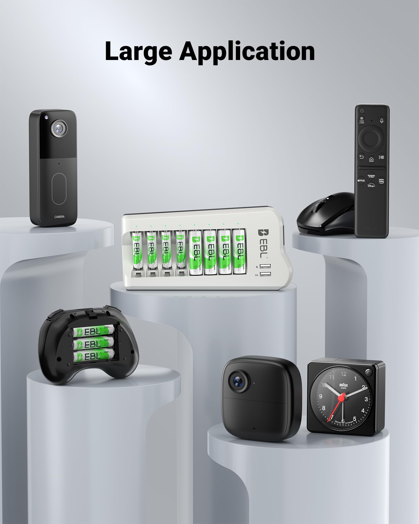 EBL Chargeur de Piles Rechargeables + 8PCS Piles AA Rechargeables Puissantes, avec 2 USB Ports pour Accus AA/AAA/Ni-MH et Smartphone, Tablette