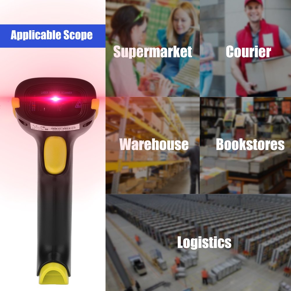 ciciglow Lettore Scanner, Scanner di Codici a Barre Wireless Portatile modalità di Connessione Doppia da 2,4 GHz Alta Sensibilità per Magazzino, Supermercato, Hotel e Altro(Giallo)
