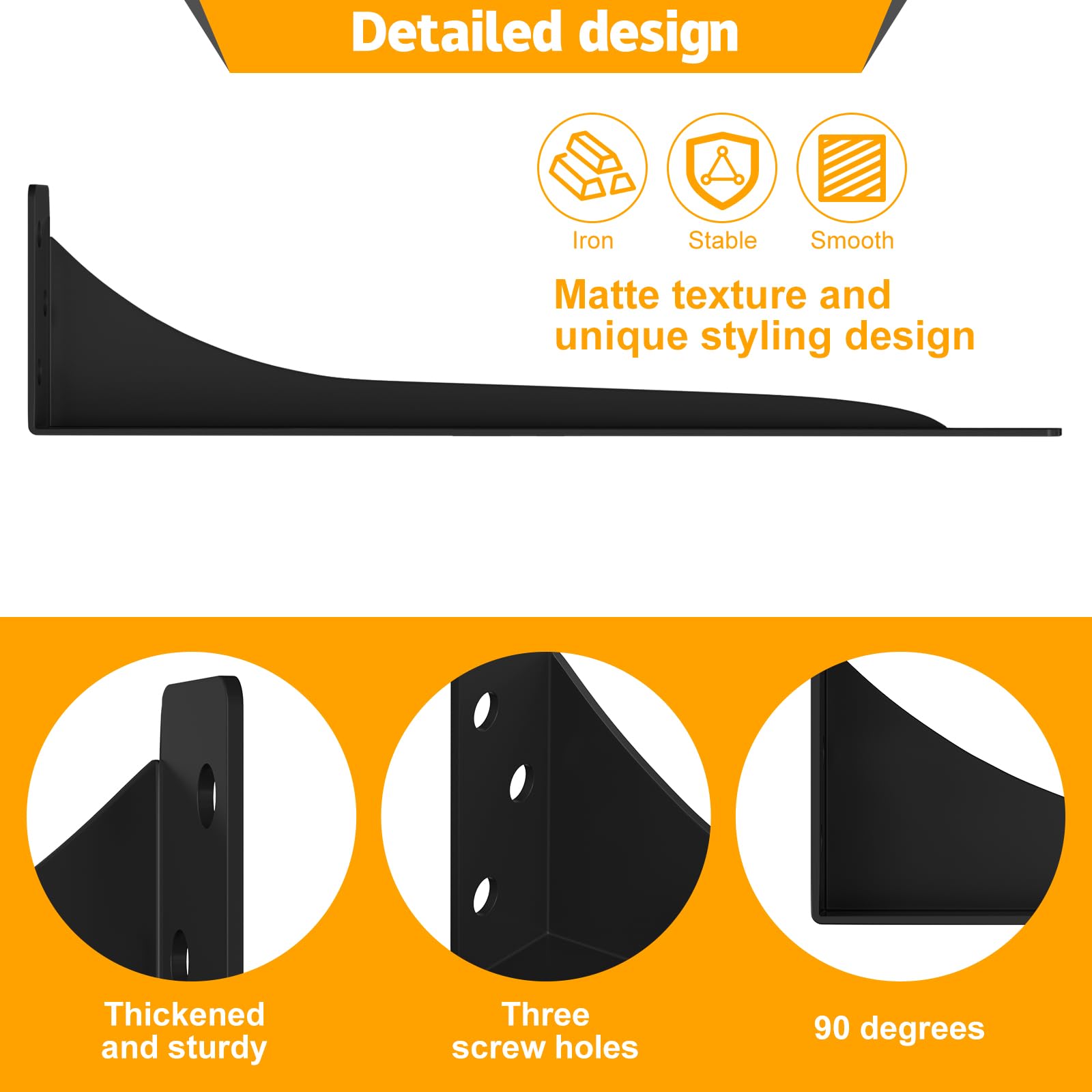 Mordx Heavy Duty Metal Brackets - 6pcs, 90° Wall Mount, Floating Shelf Brackets (Black, 20CM) - Image 2