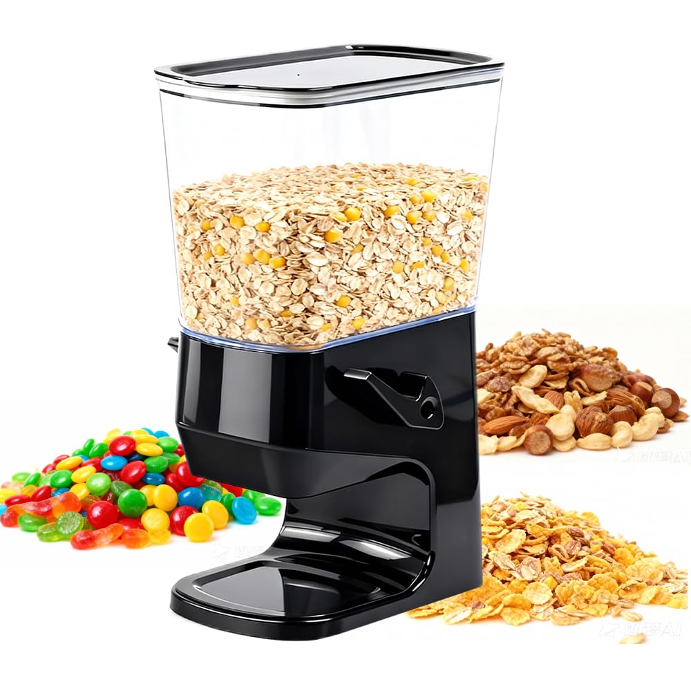 Dispensador de Cereales 3.2L para Encimera - No Aplasta los Cereales y Sin Migas - Diseño Desmontable para Lavar - Multiusos para Granola, Frutos Secos, Café, Galletas - Negro