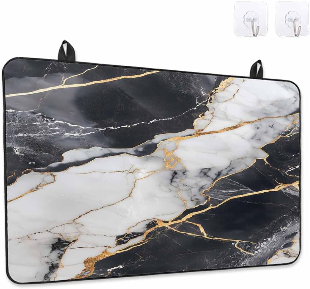 Stove Top Covers for Electric Stove 31x24 Inches, Marble Black HeatResistant Glass Cooktop Protector, Abstract Gold White Brick Stone Motif Ceramic Stovetop Countertop Covers Mat, Oven Cover