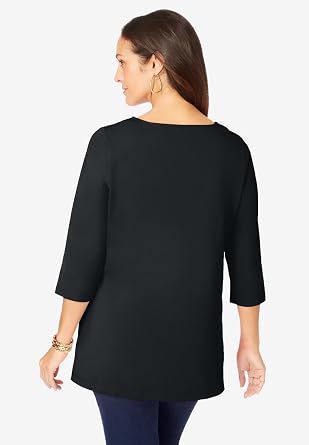Jessica London Women's Plus Size Stretch Cotton Crochet Notch Neck Tunic